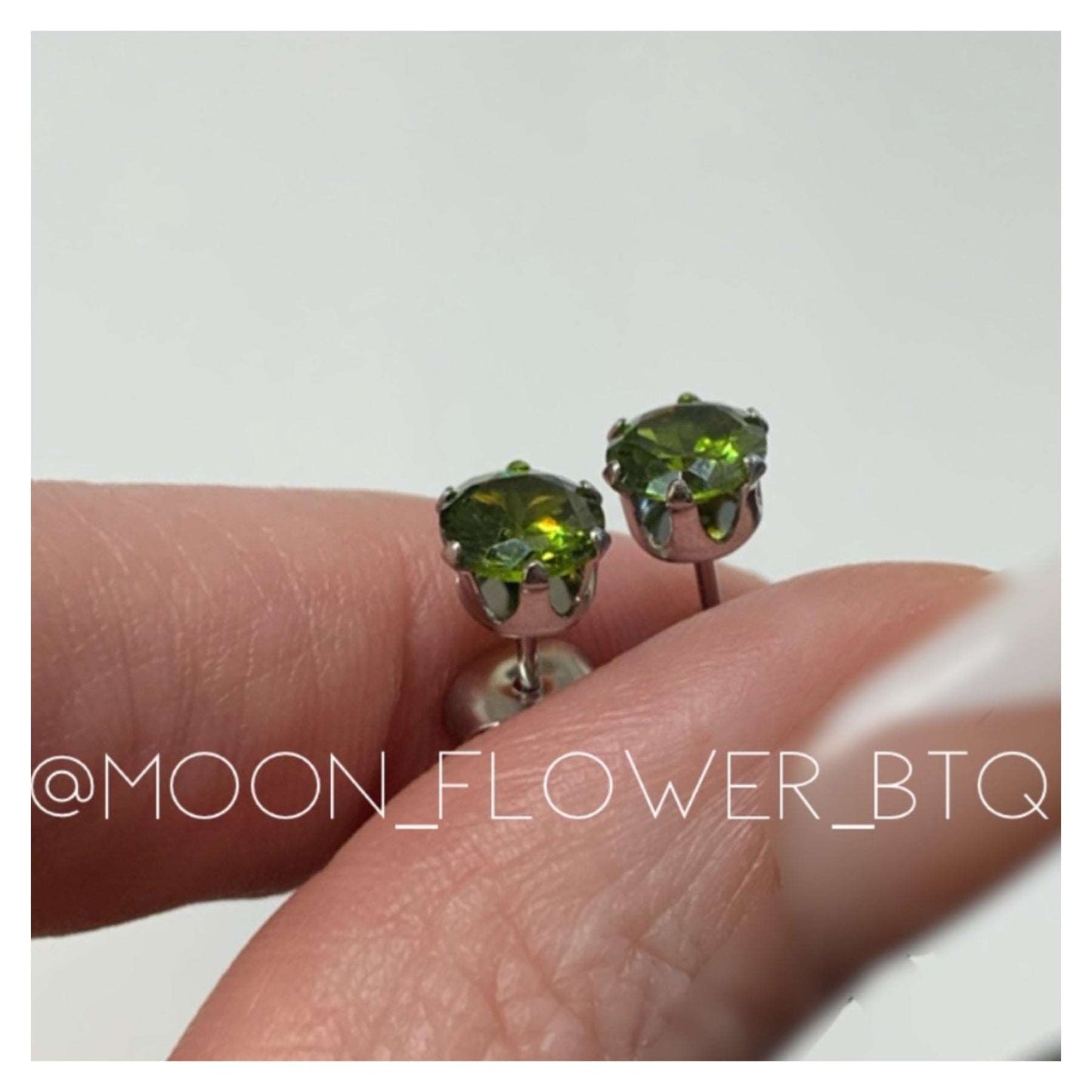 Olive Green CZ Stud Earrings