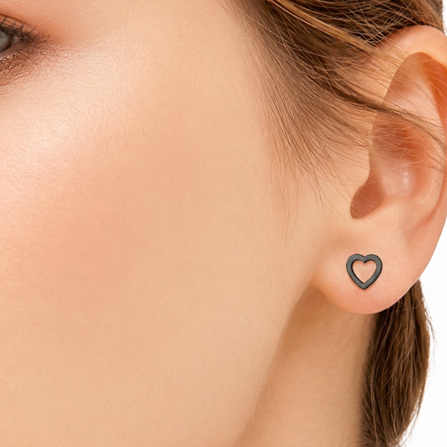 Black Open Heart Flat Back Stud Earrings