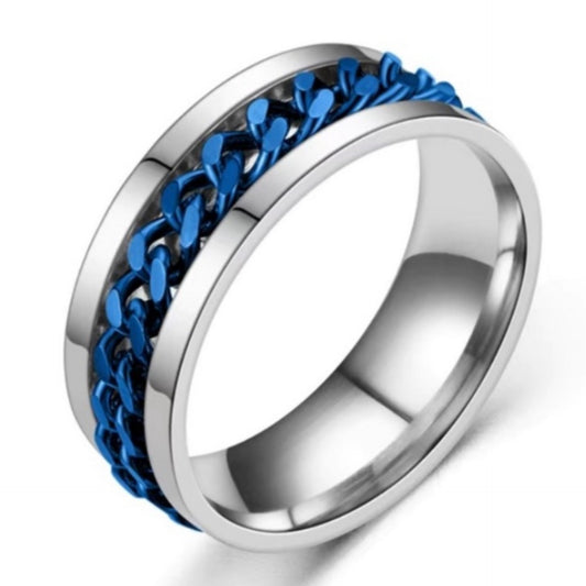 Blue Chain Fidget Spinner Ring Stainless Steel