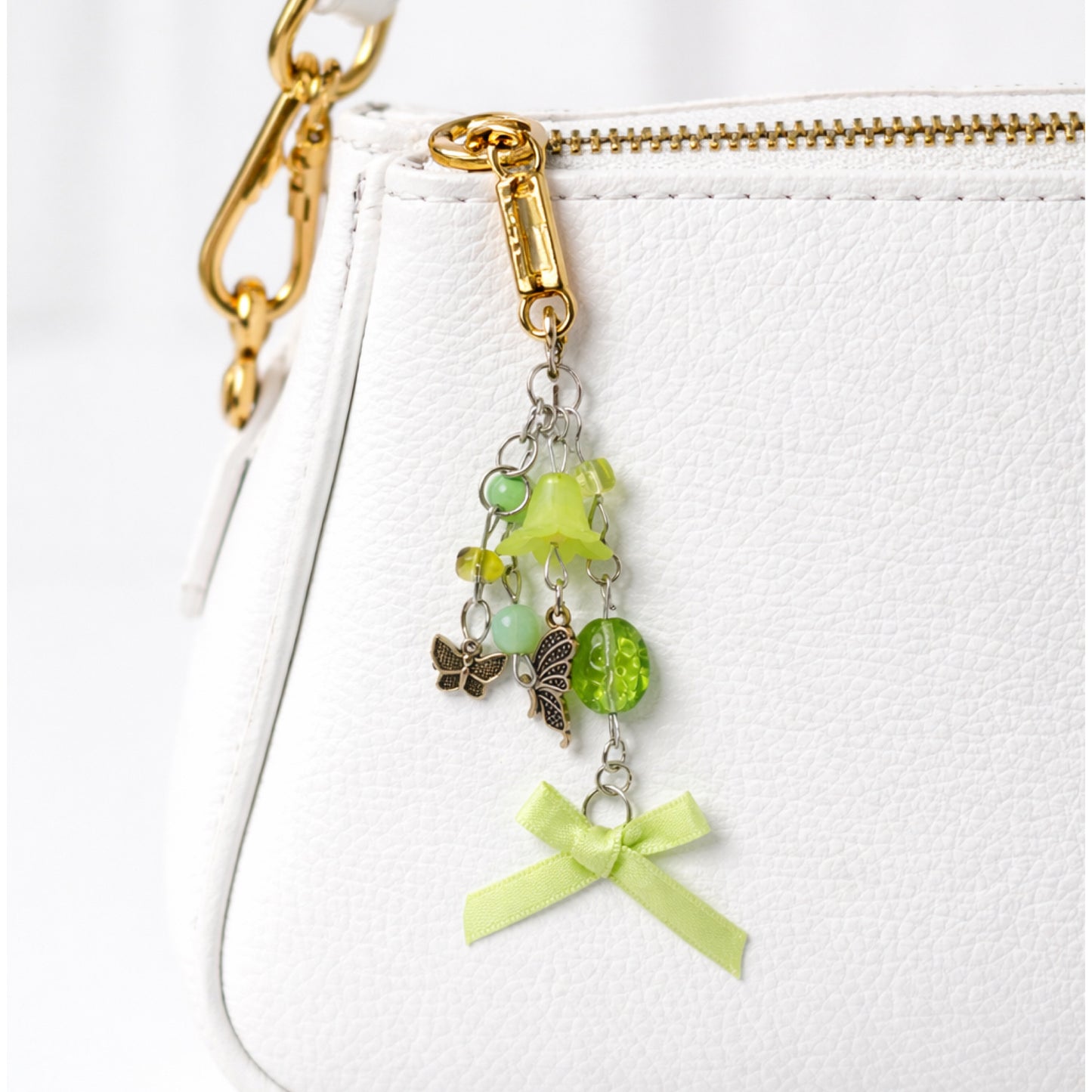Green Butterfly Flower Charm | Bag Charm Zipper Pull Lip Balm Charm
