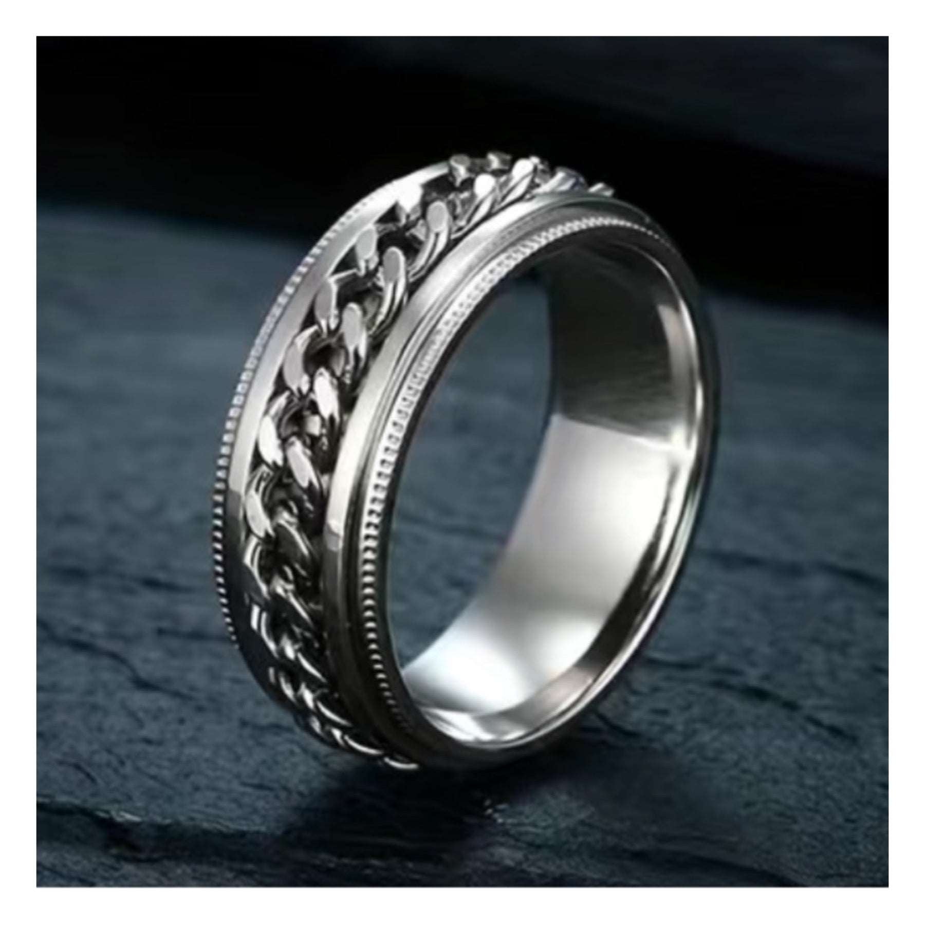 Silver Chain Stainless Steel Anxiety Fidget Spinner Ring