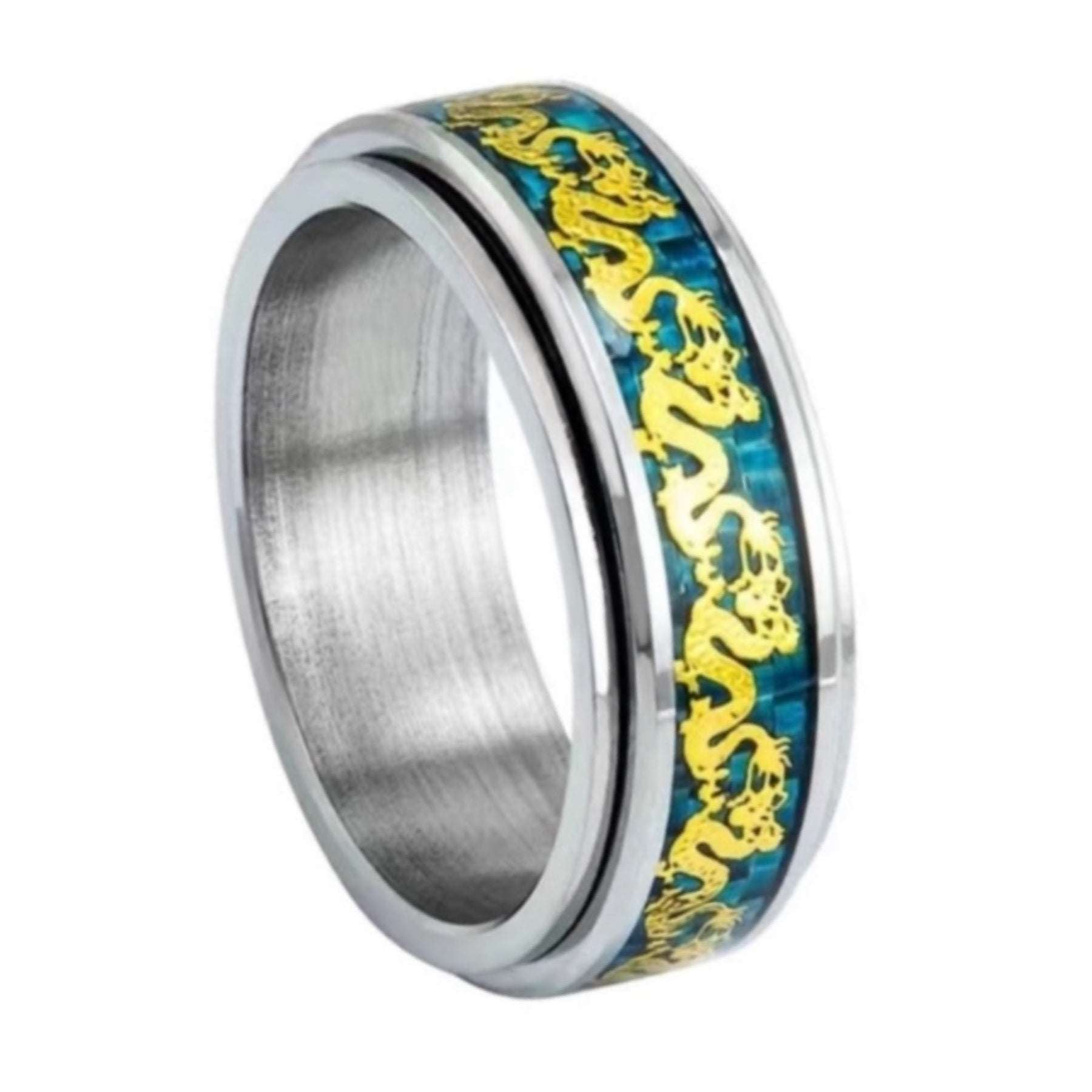 Blue & Gold Carbon Fiber Dragon Anxiety Fidget Spinner Ring