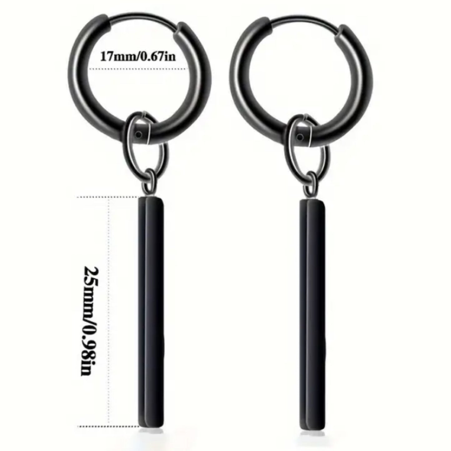 Black Rectangle Dangly Huggie Hoop Earrings