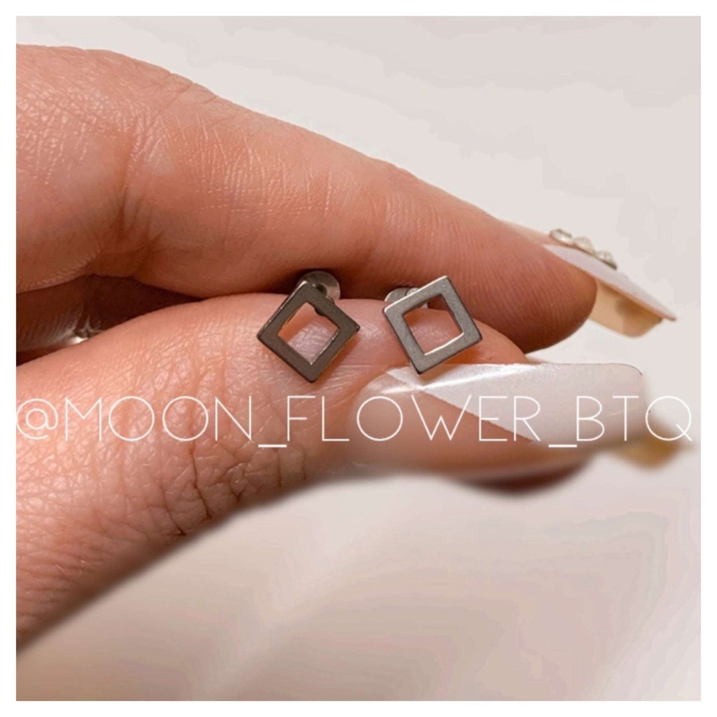 Silver Square Flat Back Earrings