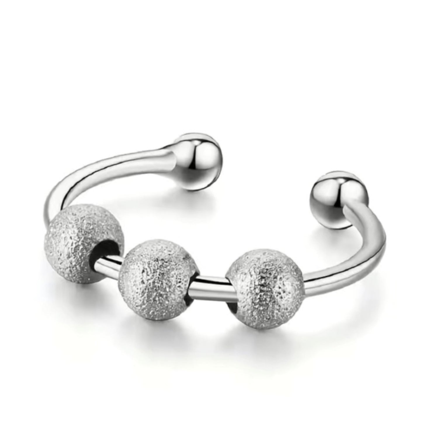 Spinning Beads Stainless Steel Silver Anxiety Fidget Ring