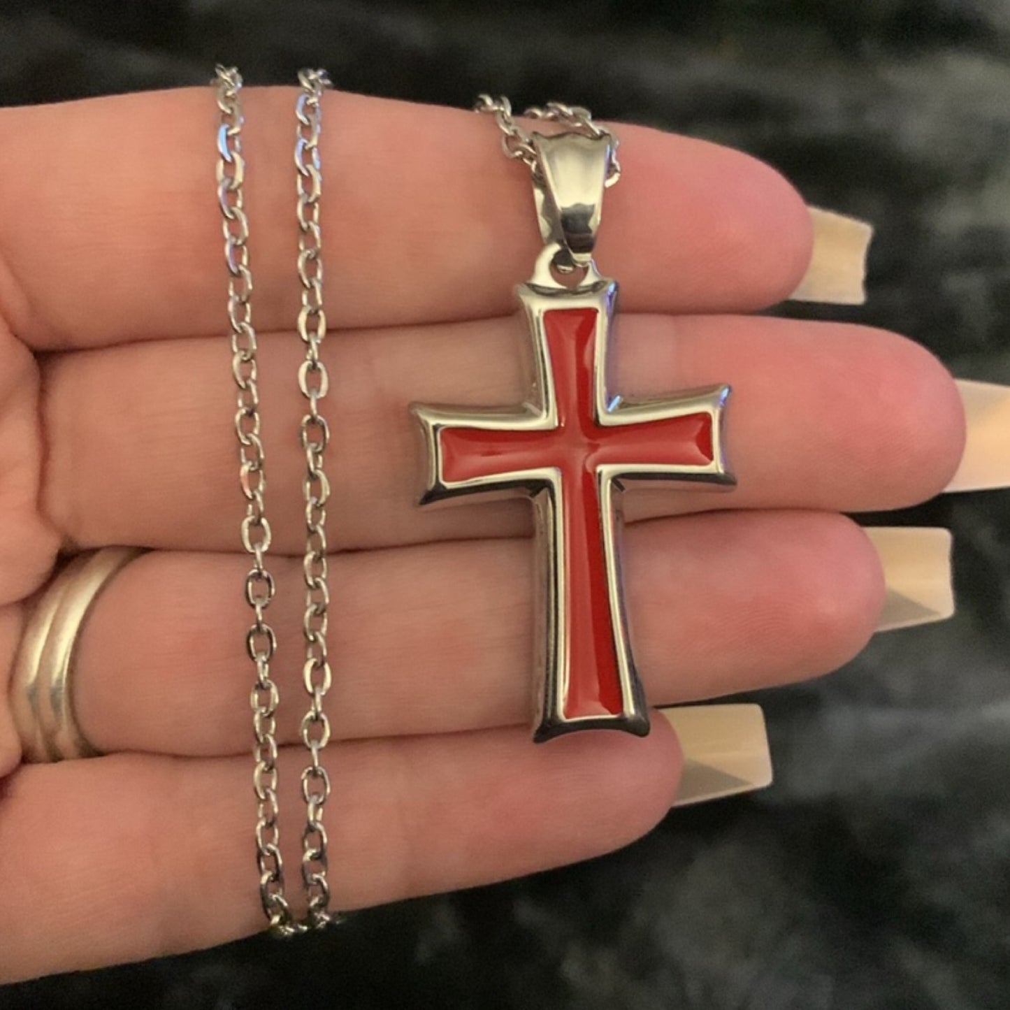 Red and Silver Cross Necklace