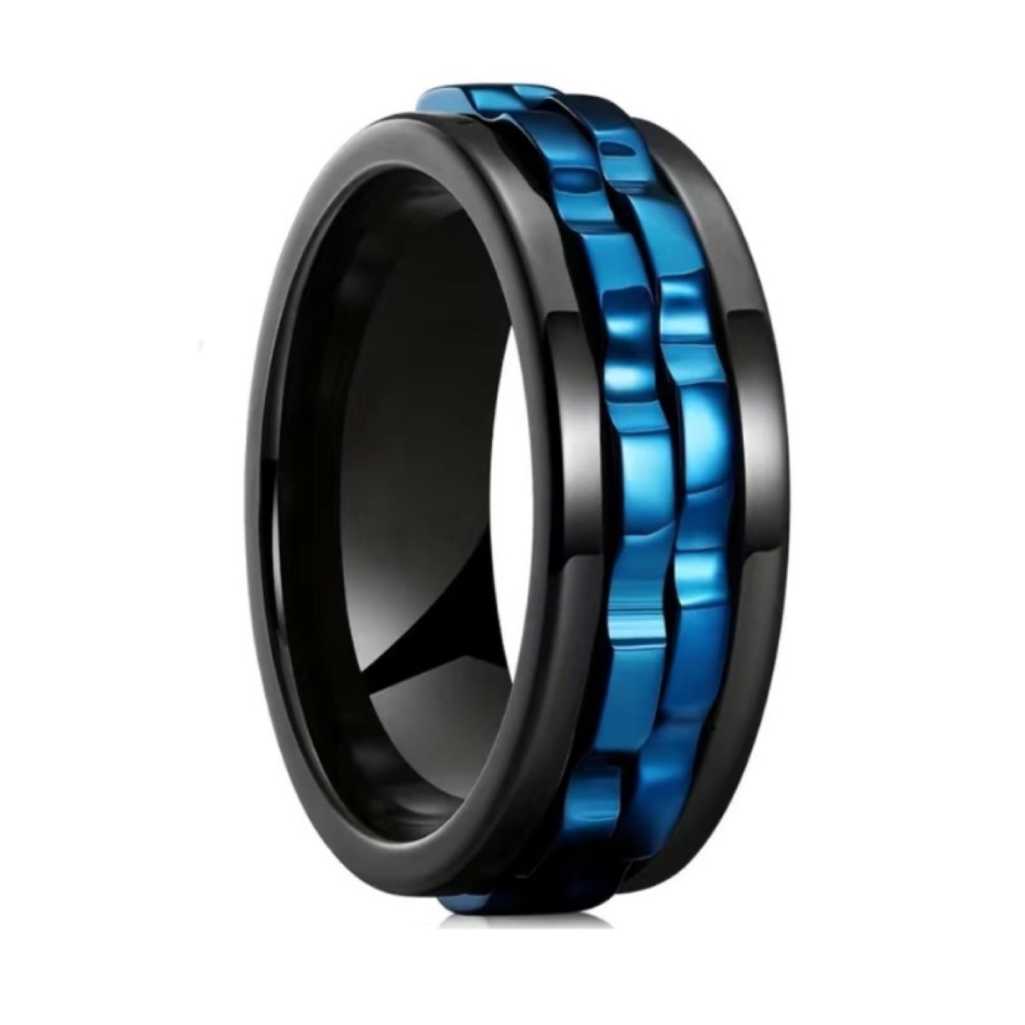 Black & Blue Spinning Gears Anxiety Fidget Ring