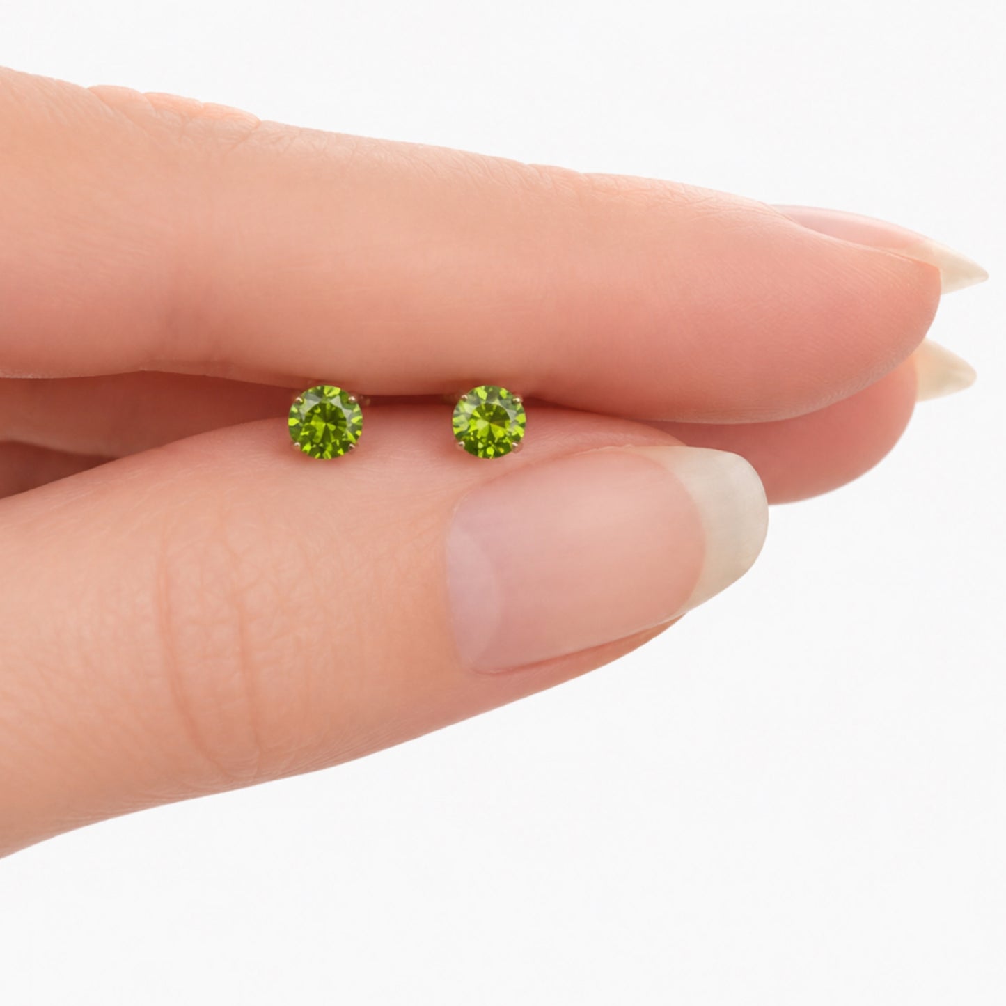 Peridot Green CZ Stainless Steel Stud Earrings