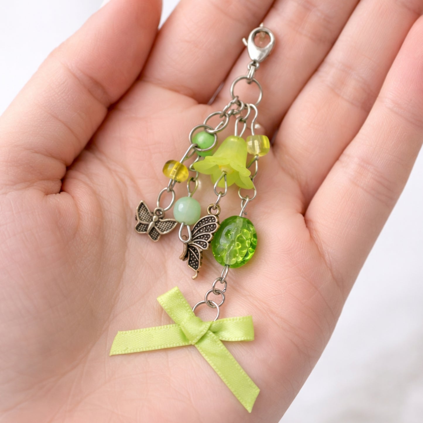 Green Butterfly Flower Charm | Bag Charm Zipper Pull Lip Balm Charm