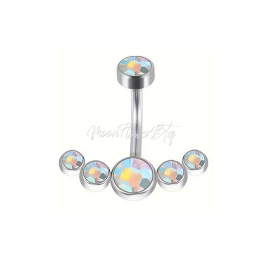 Silver Iridescent CZ Belly Button Ring • 14G Body Jewelry