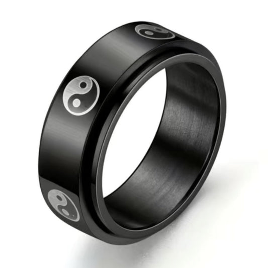 Yin and Yang Stainless Steel Anxiety Fidget Spinner Ring