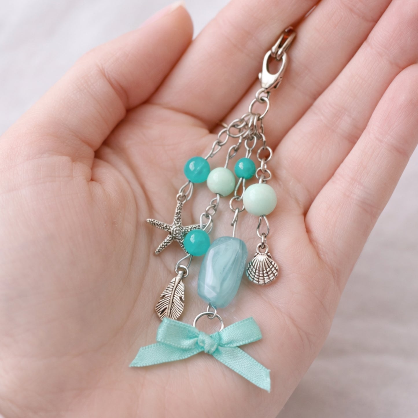 Aqua Mermaid Beaded Charm Keychain Bag Charm Zipper Pull