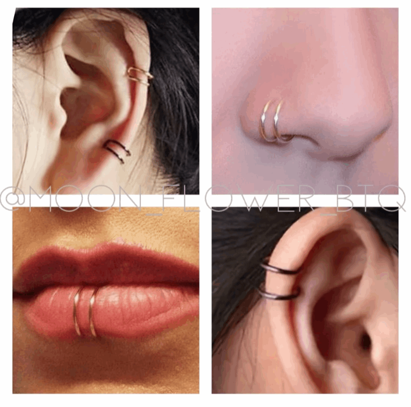 Double Hoop Faux Clip On for Non Pierced Earrings, Nose, Lip Green