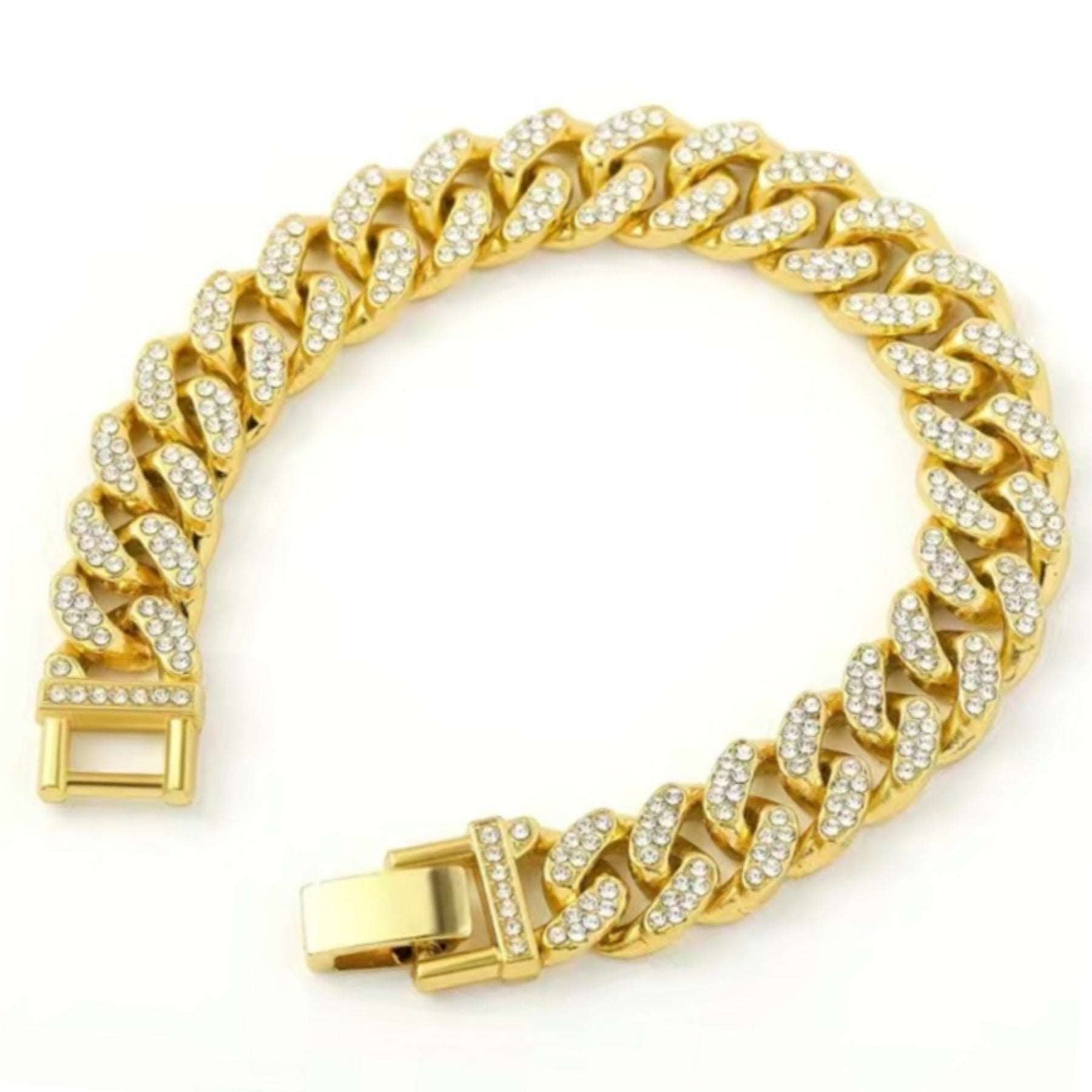 Iced Out Bling Gold Cuban Chain Hip Hop Style Bracelet