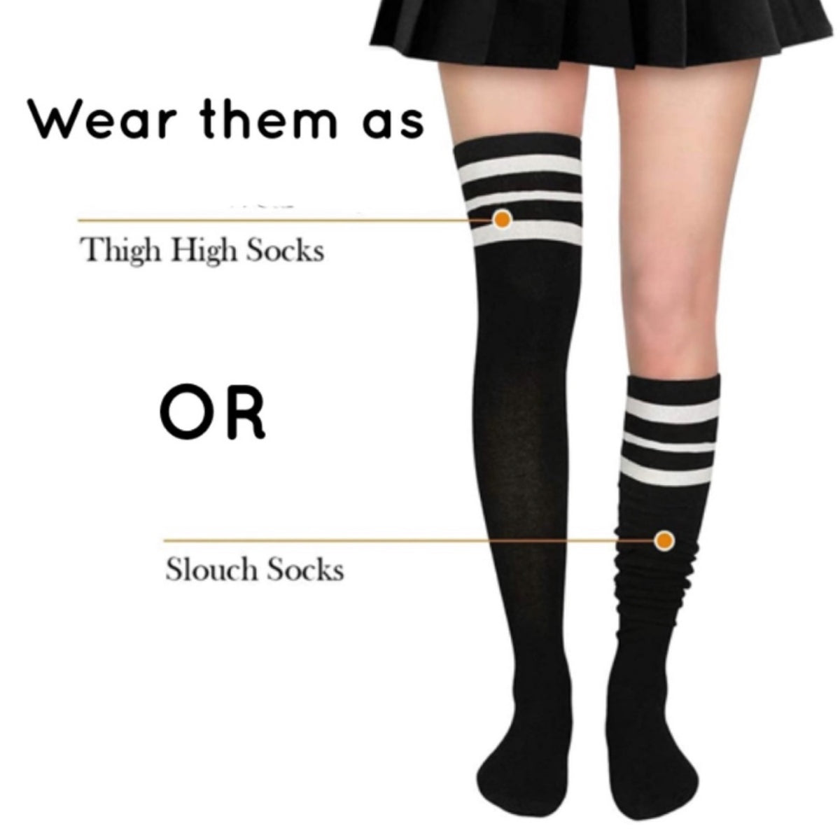 Black White Stripe Thigh High Socks