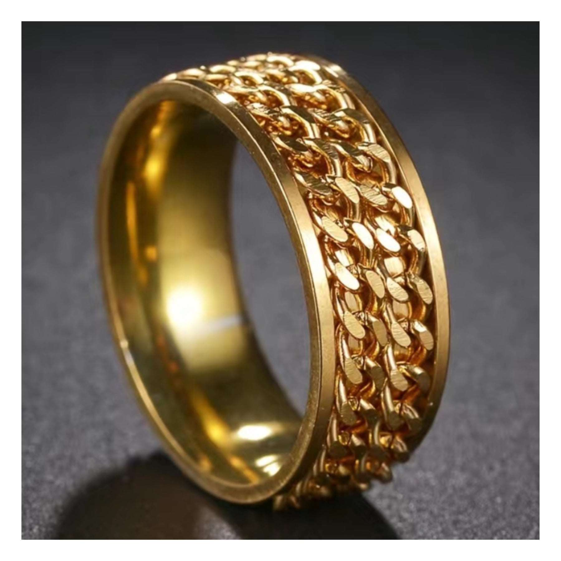 Gold Double Chain Anxiety Fidget Spinner Ring