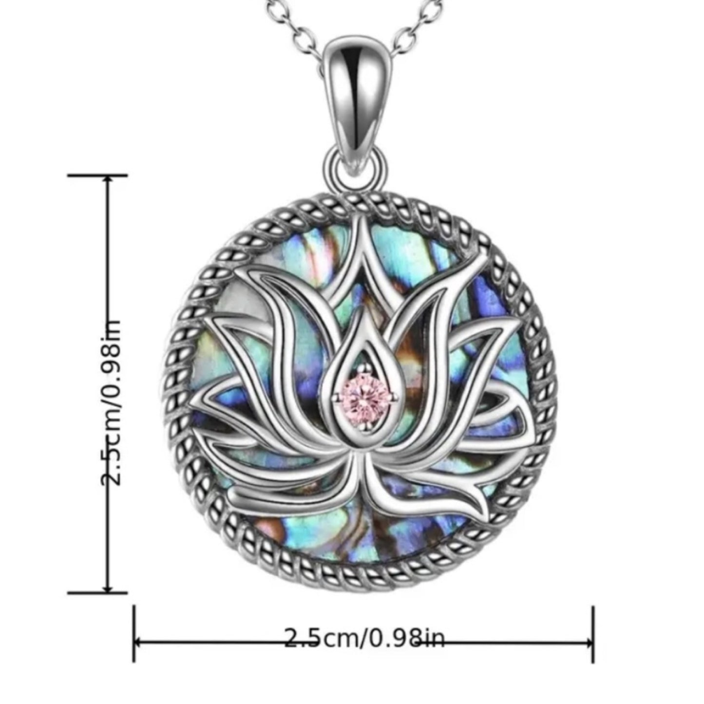 Lotus Flower Abalone Shell Pendant Necklace with Pink CZ – Hypoallergenic Stainless Steel, 18” Chain
