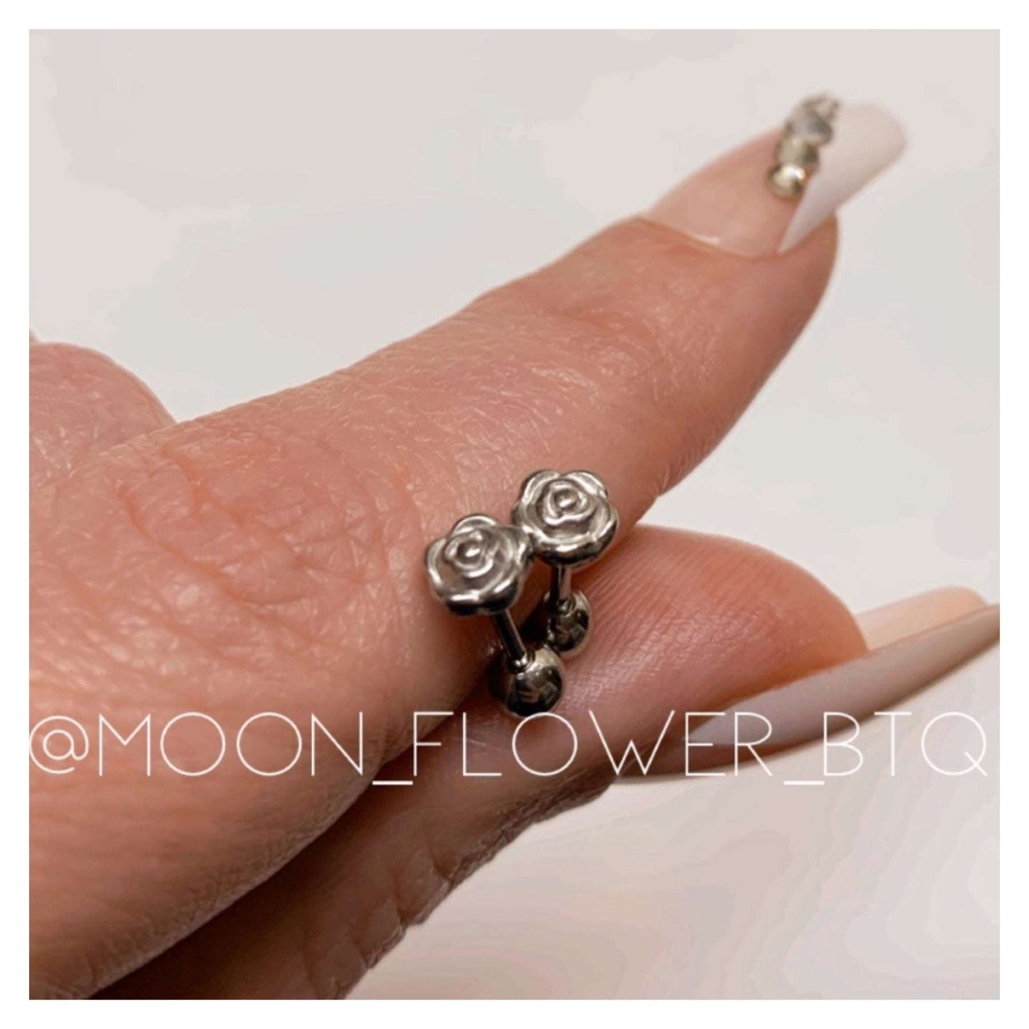 Silver Rose Bud Barbell Earrings