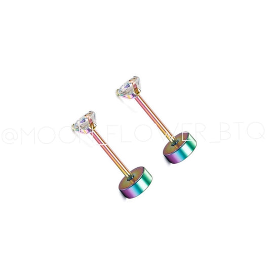 Tiny Rainbow CZ Flat Back Earrings