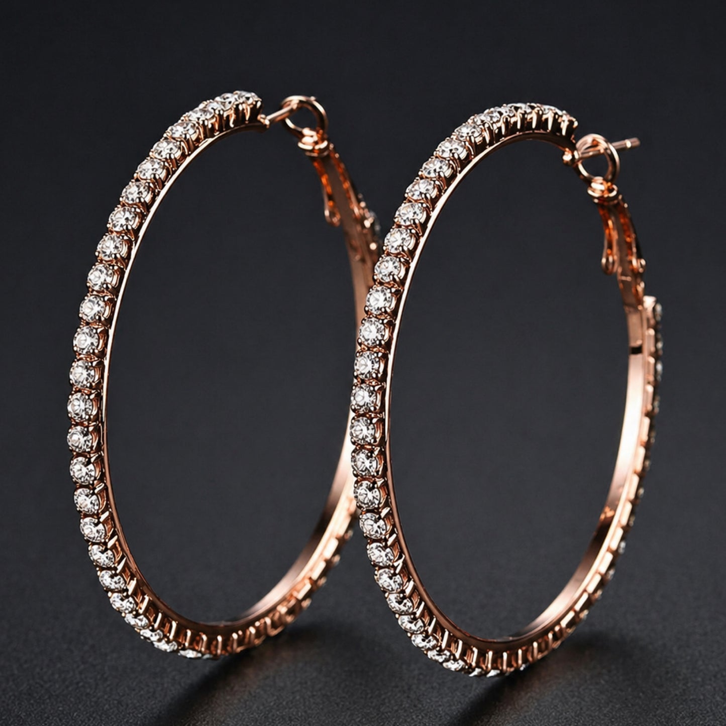 Large 60mm Rose Gold CZ Hoop Earrings