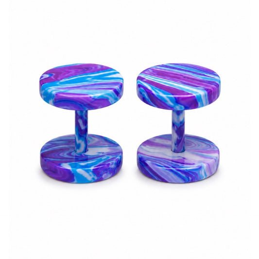 Blue Purple Marble Faux Gauge Fake Plug Earrings – 16G 10mm