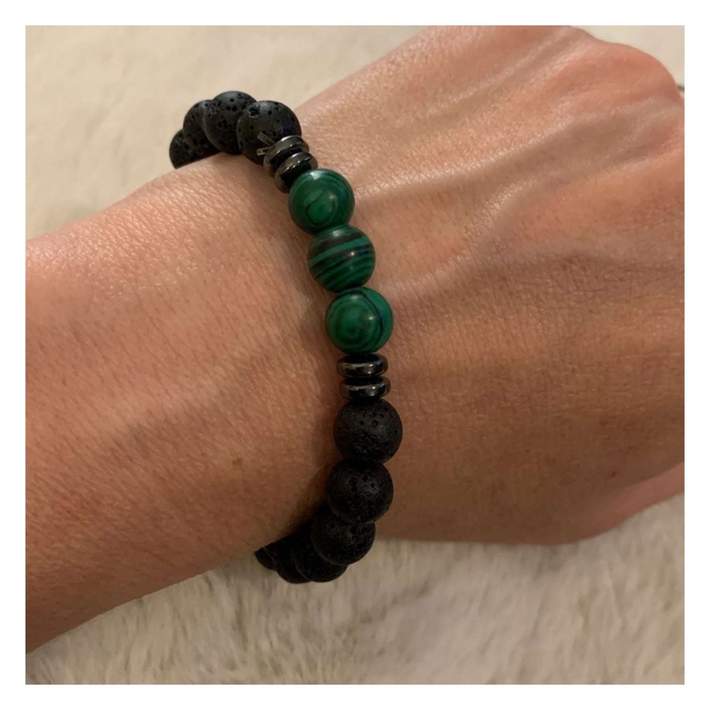 Lava Stone and Malachite Bracelet