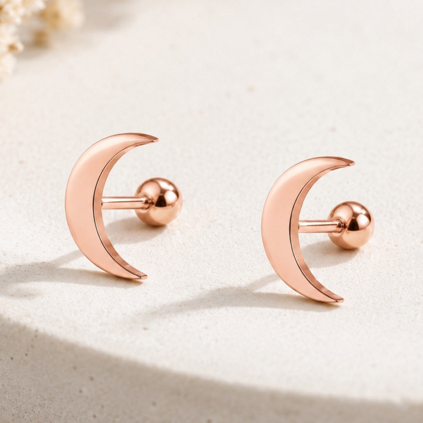 Rose Gold Moon Barbell Earrings – 18G