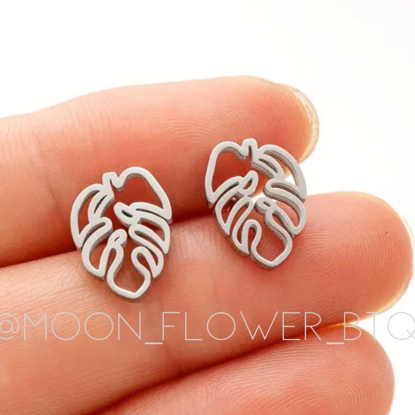 Tiny Silver Tropical Leaf Cutout Stud Earrings