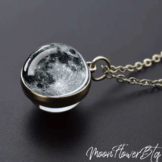 Glass Ball Moon Pendant Necklace