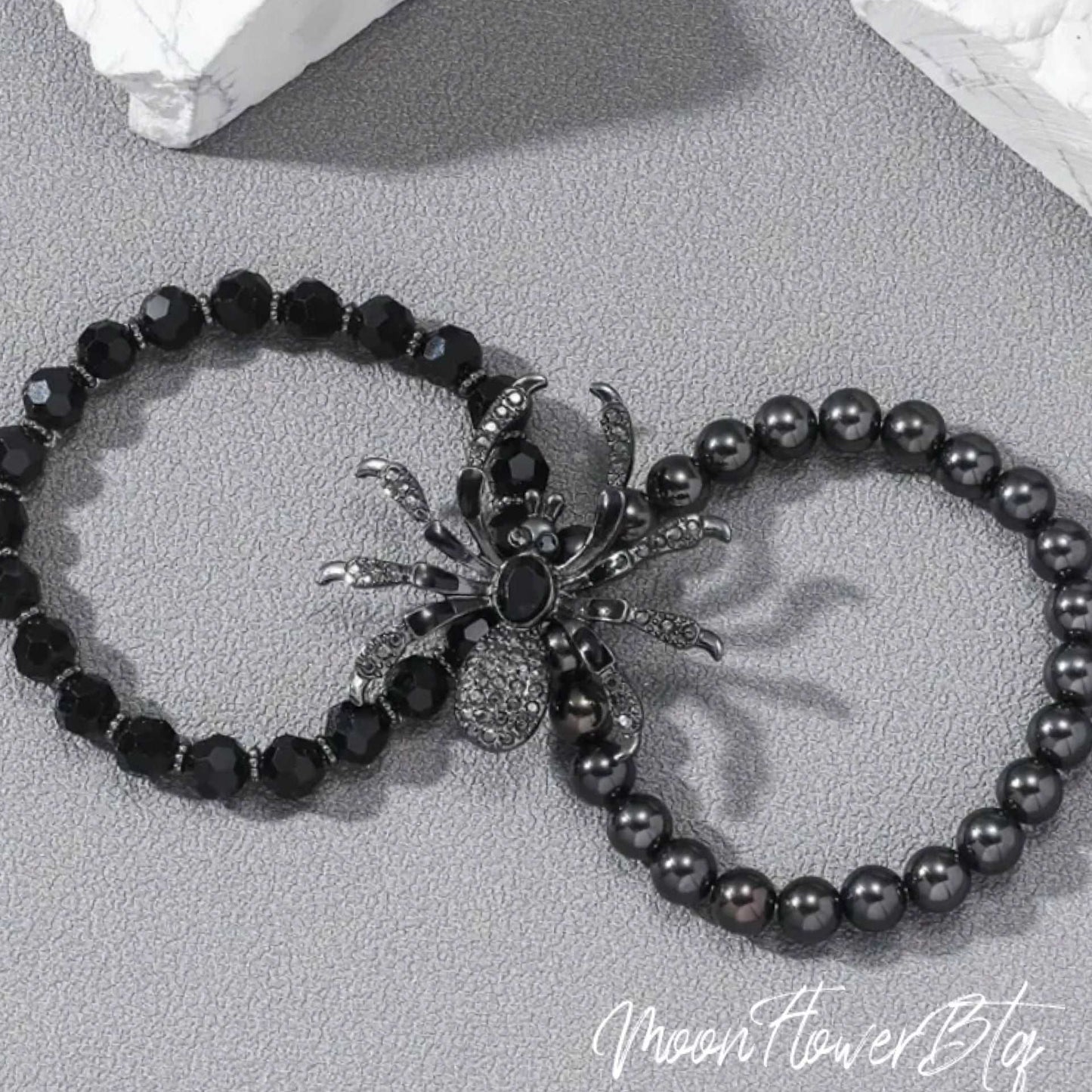 Gothic Rhinestone Spider Beaded Bracelet