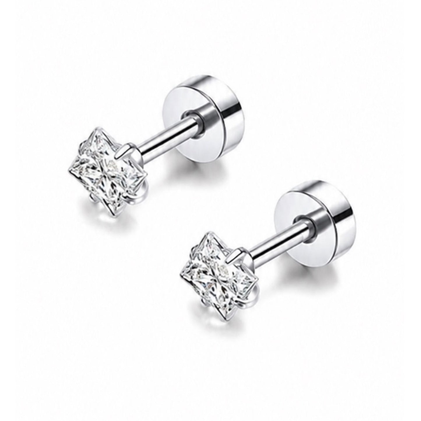 Square CZ Flat Back Stud Earrings