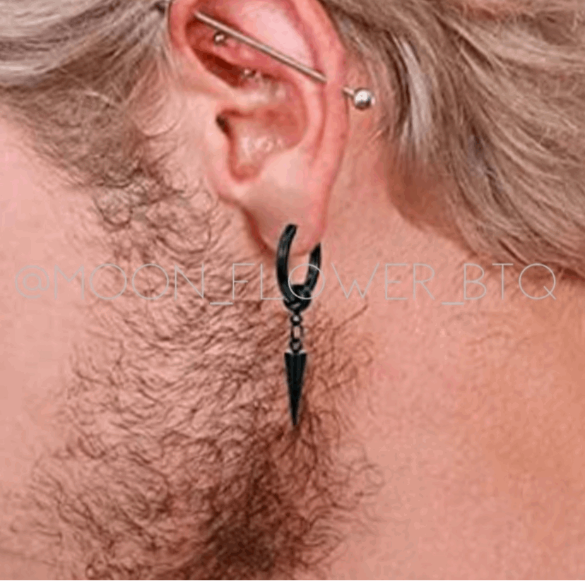 Black Spike Dangly Huggie Hoop Earrings