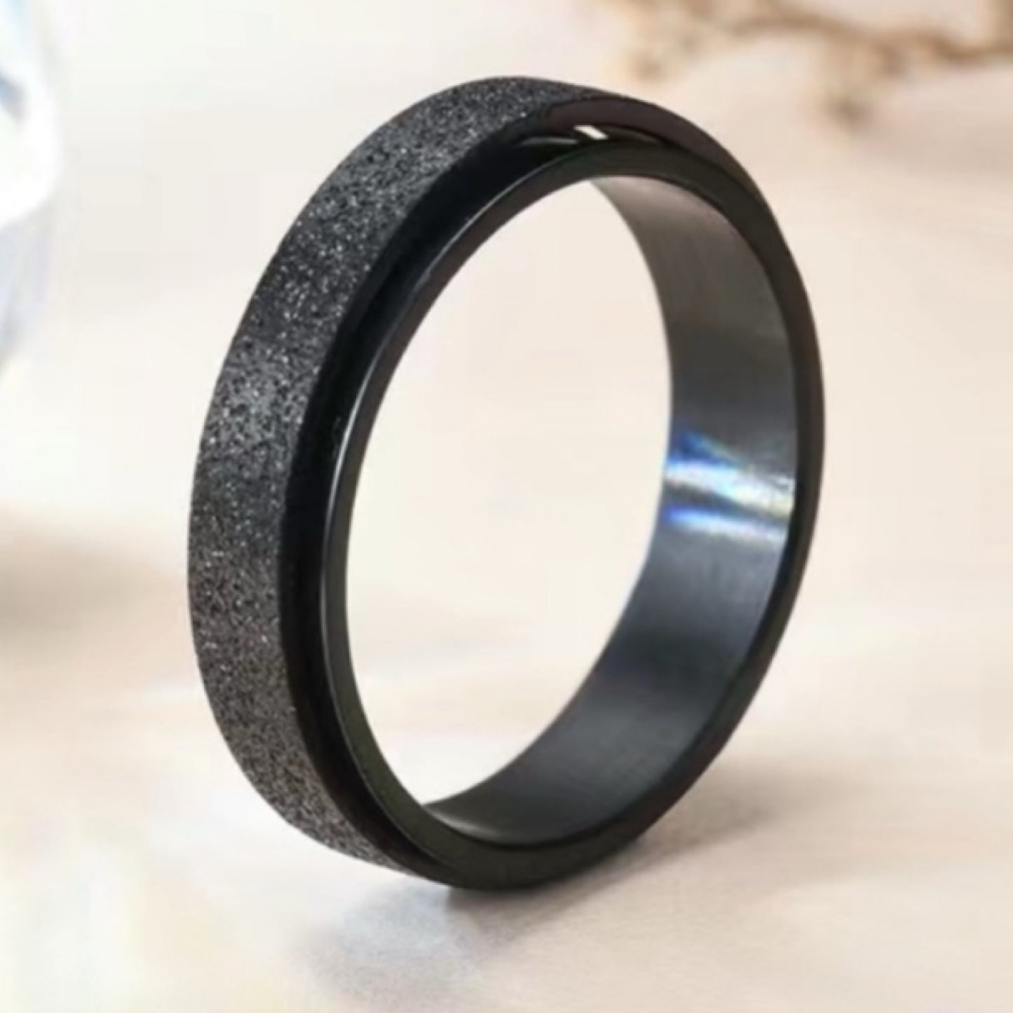 Black Textured Spinner Ring – Stainless Steel Rotating Band