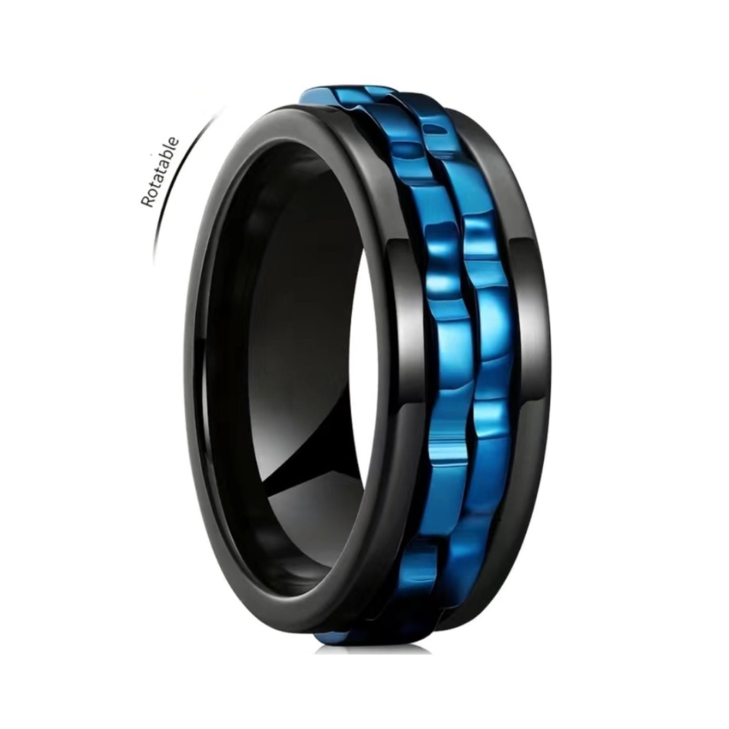 Black & Blue Spinning Gears Anxiety Fidget Ring