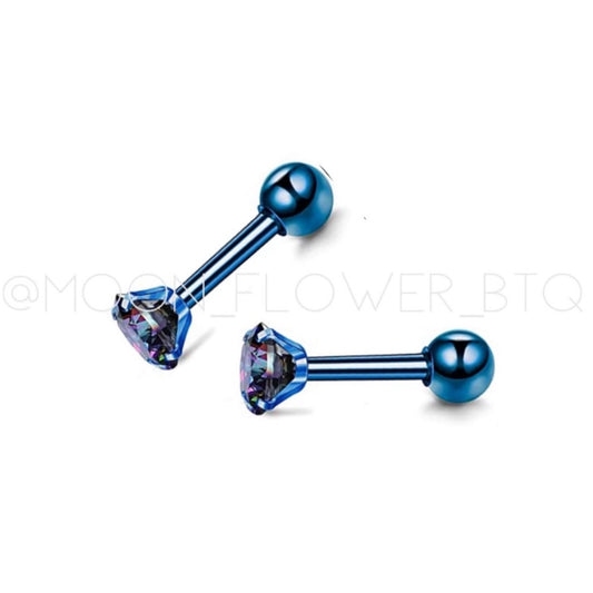 Blue CZ Barbell Earrings 3mm