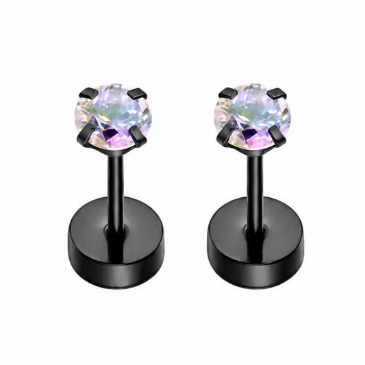 Iridescent CZ Flat Back Stud Earrings