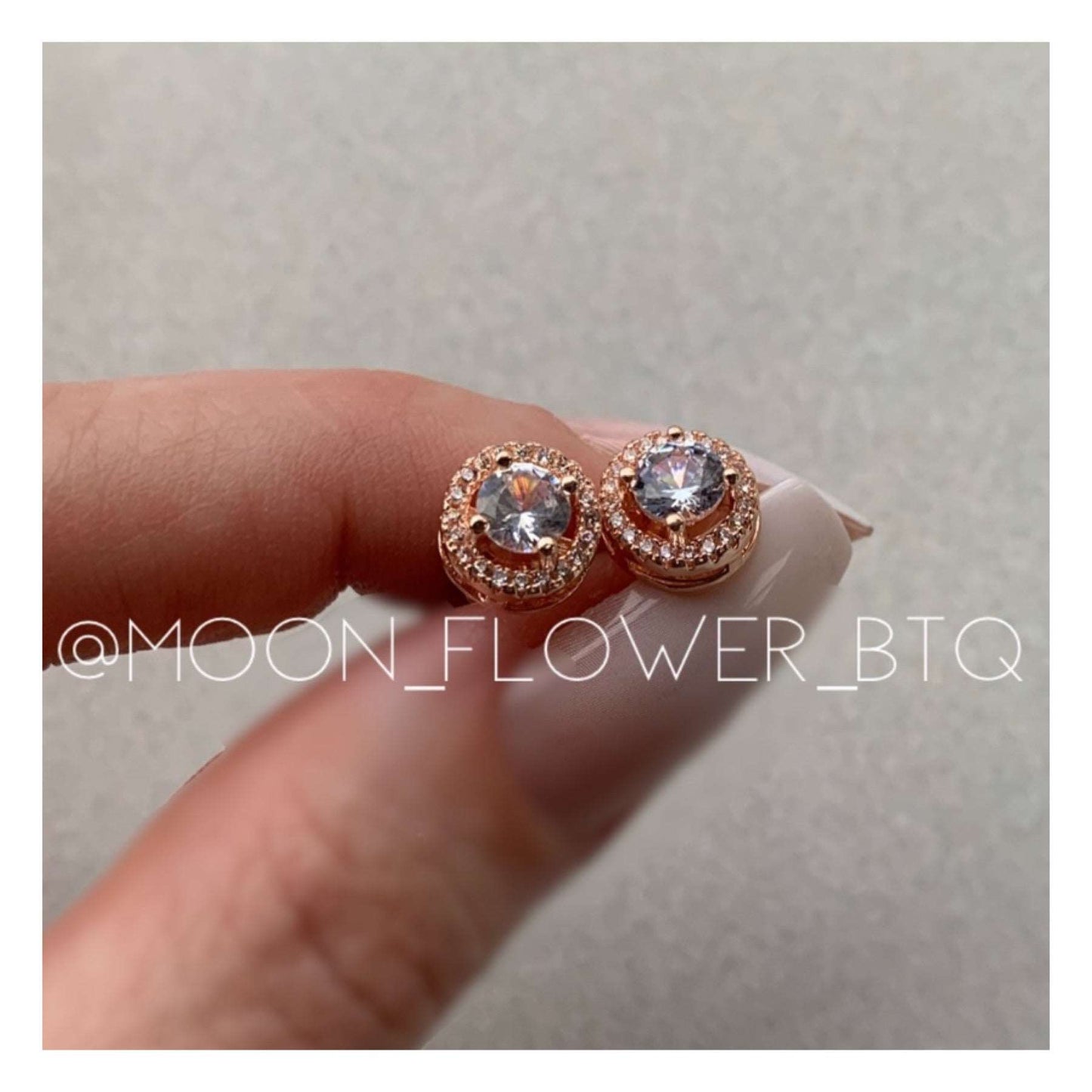 18k Rose Gold Halo Round CZ Earrings