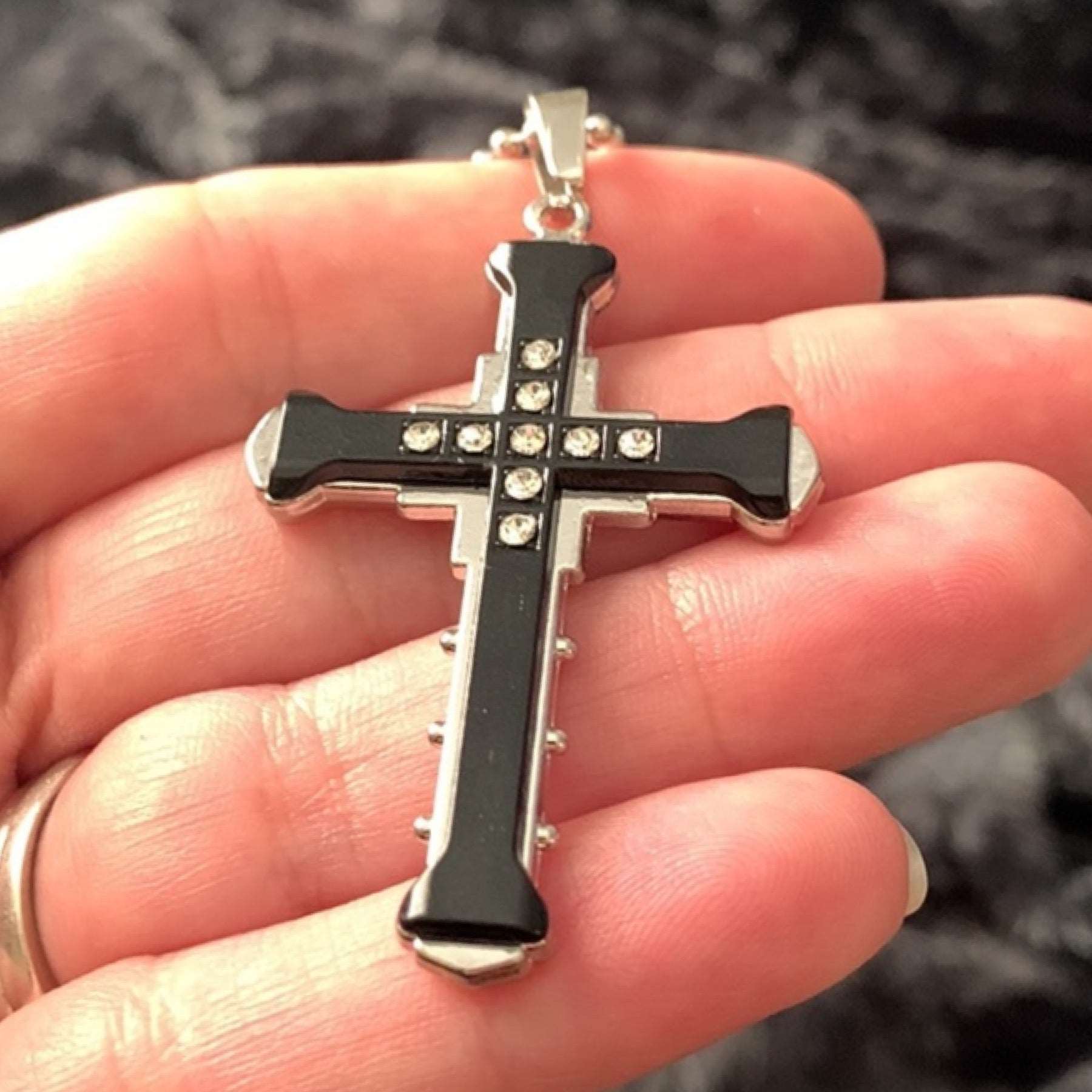 Black Layered CZ Cross Necklace