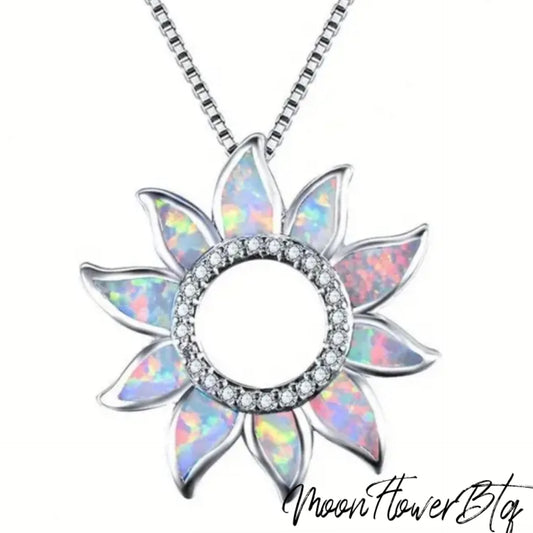 Fire Opal Sunflower Pendant Necklace