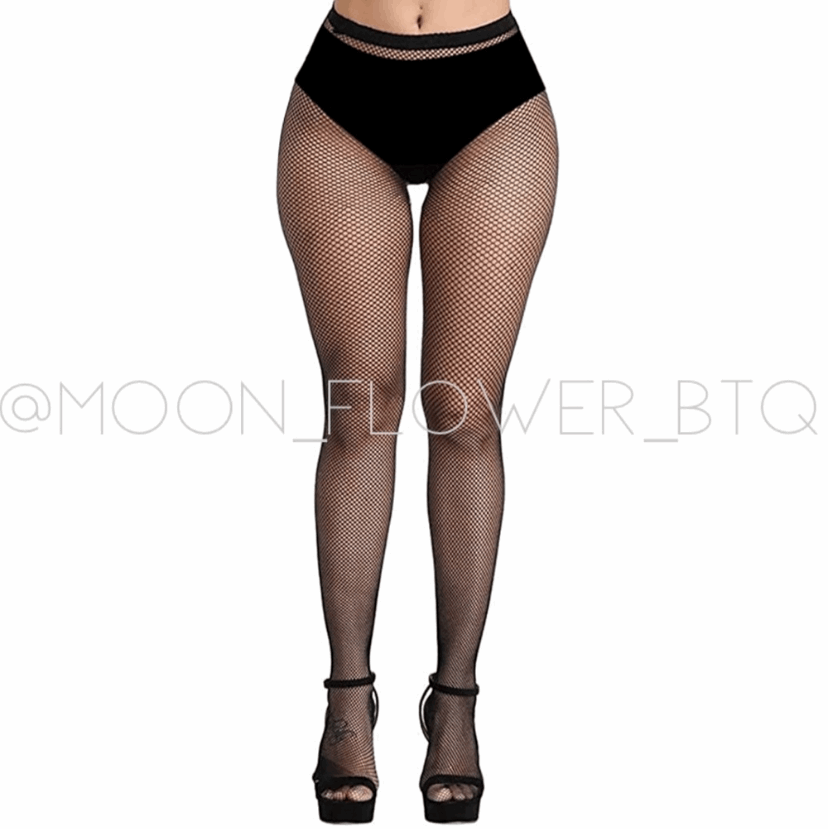 Plus Size Sexy High Waist Fishnet Stockings in Black