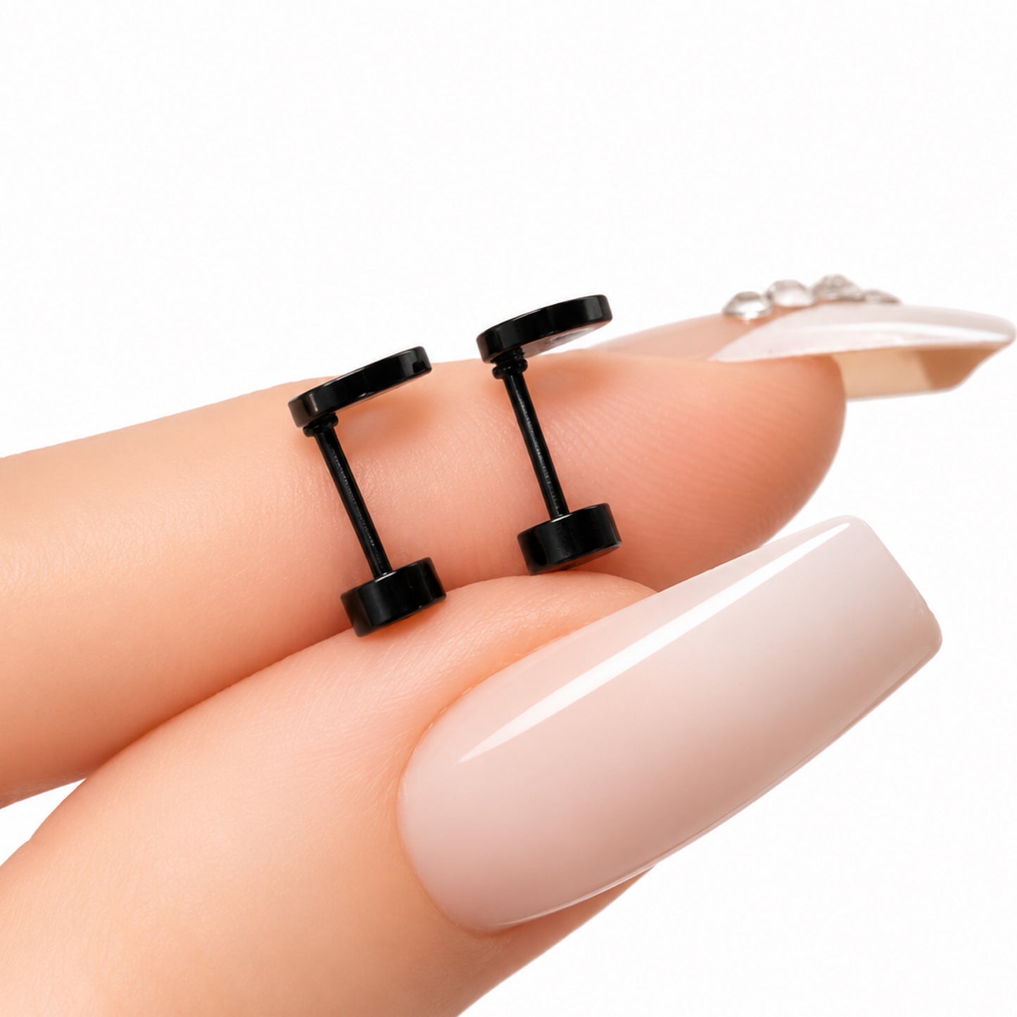 Black Open Heart Flat Back Stud Earrings