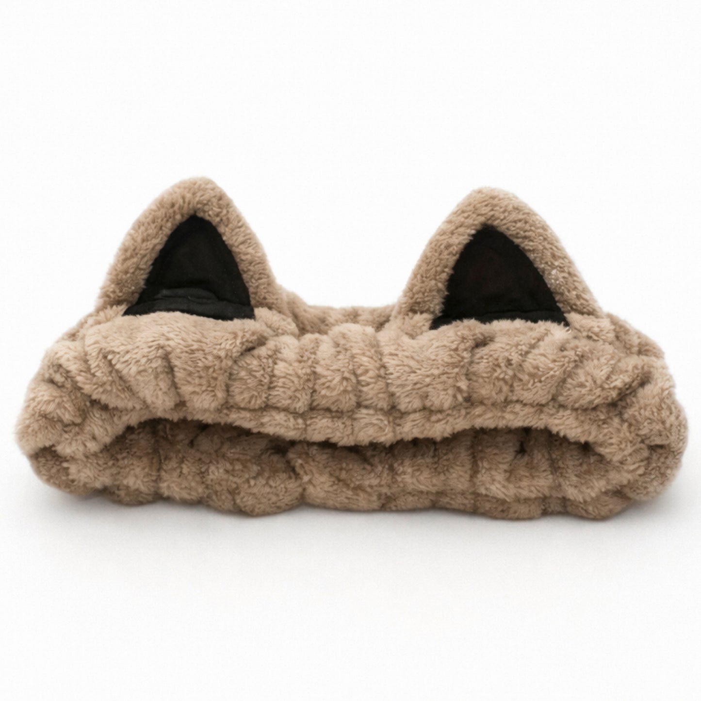 Brown Cat Ear Plush Spa Headband – Microfiber Skincare Hair Band