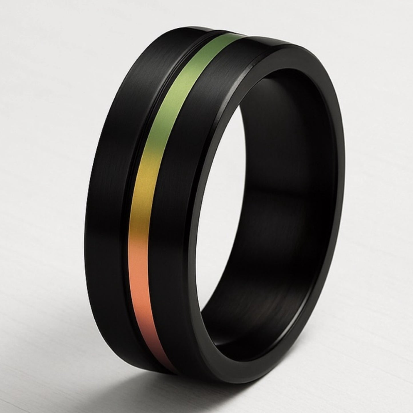 Black Tungsten Ring with Iridescent Rainbow Inlay | 8mm Comfort Fit Band