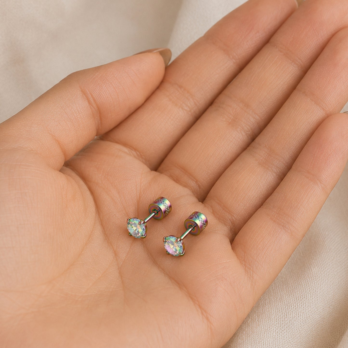 Rainbow CZ Double Ended Stud Earrings
