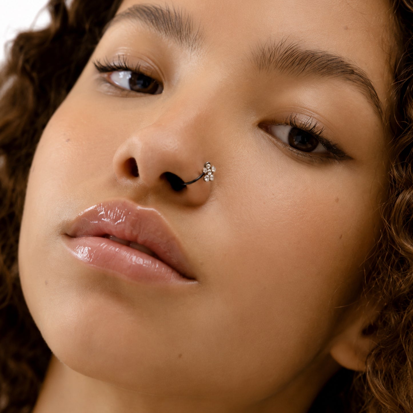 Black CZ Flower Fixed Hoop Nose Ring