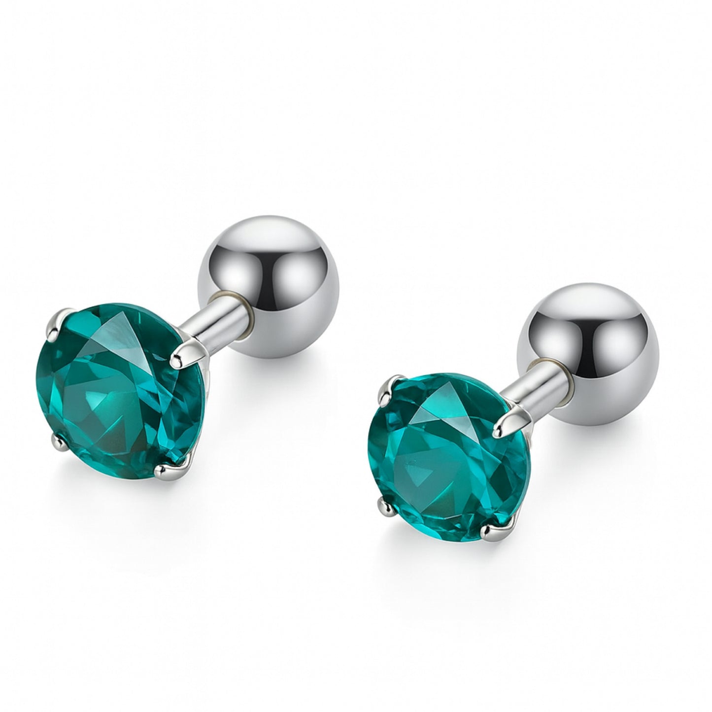 16G 6mm Teal CZ Barbell Stud Earrings