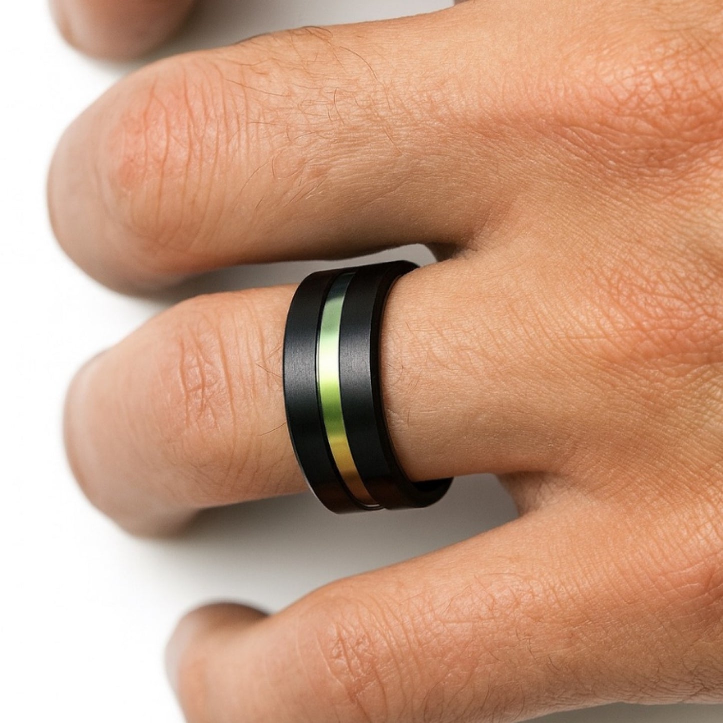 Black Tungsten Ring with Iridescent Rainbow Inlay | 8mm Comfort Fit Band
