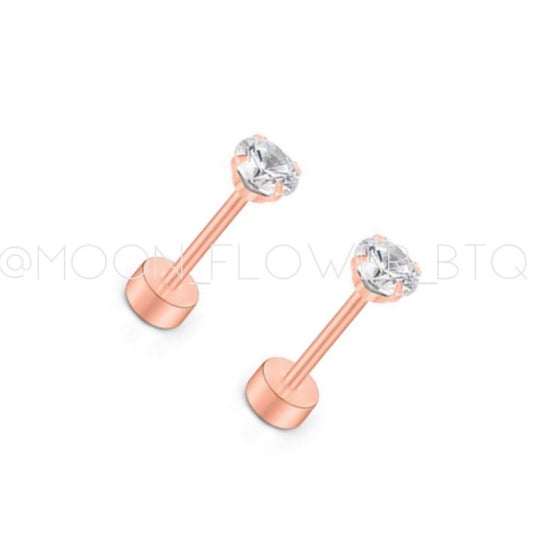 Rose Gold CZ Flat Back Earrings 4mm