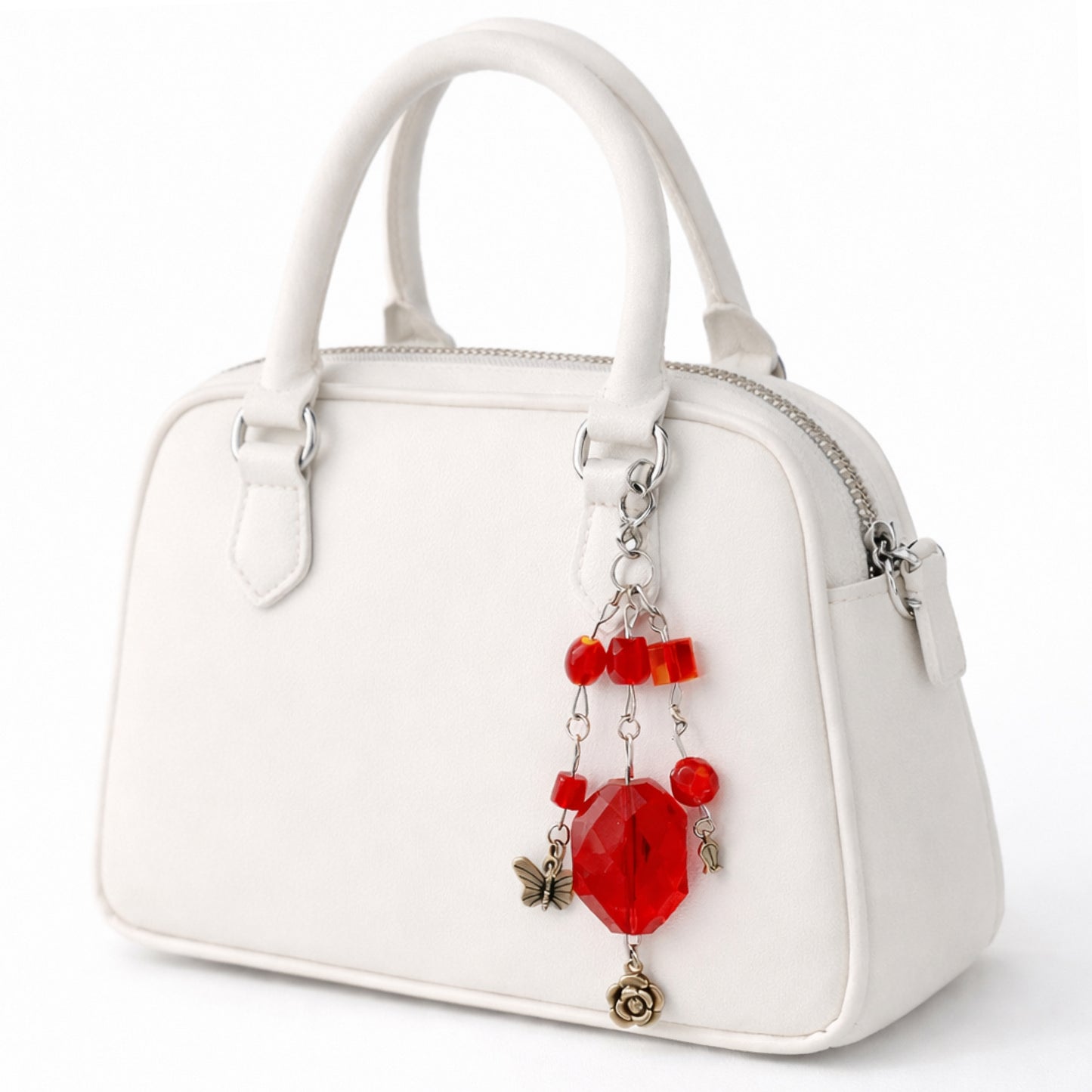 Red Crystal Beaded Charm - Keychain Bag Charm Zipper Pull