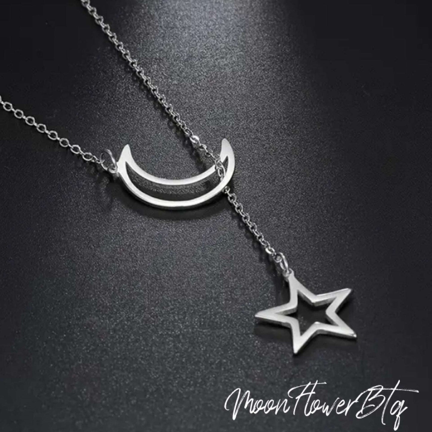 Silver Star and Moon Pendant Necklace